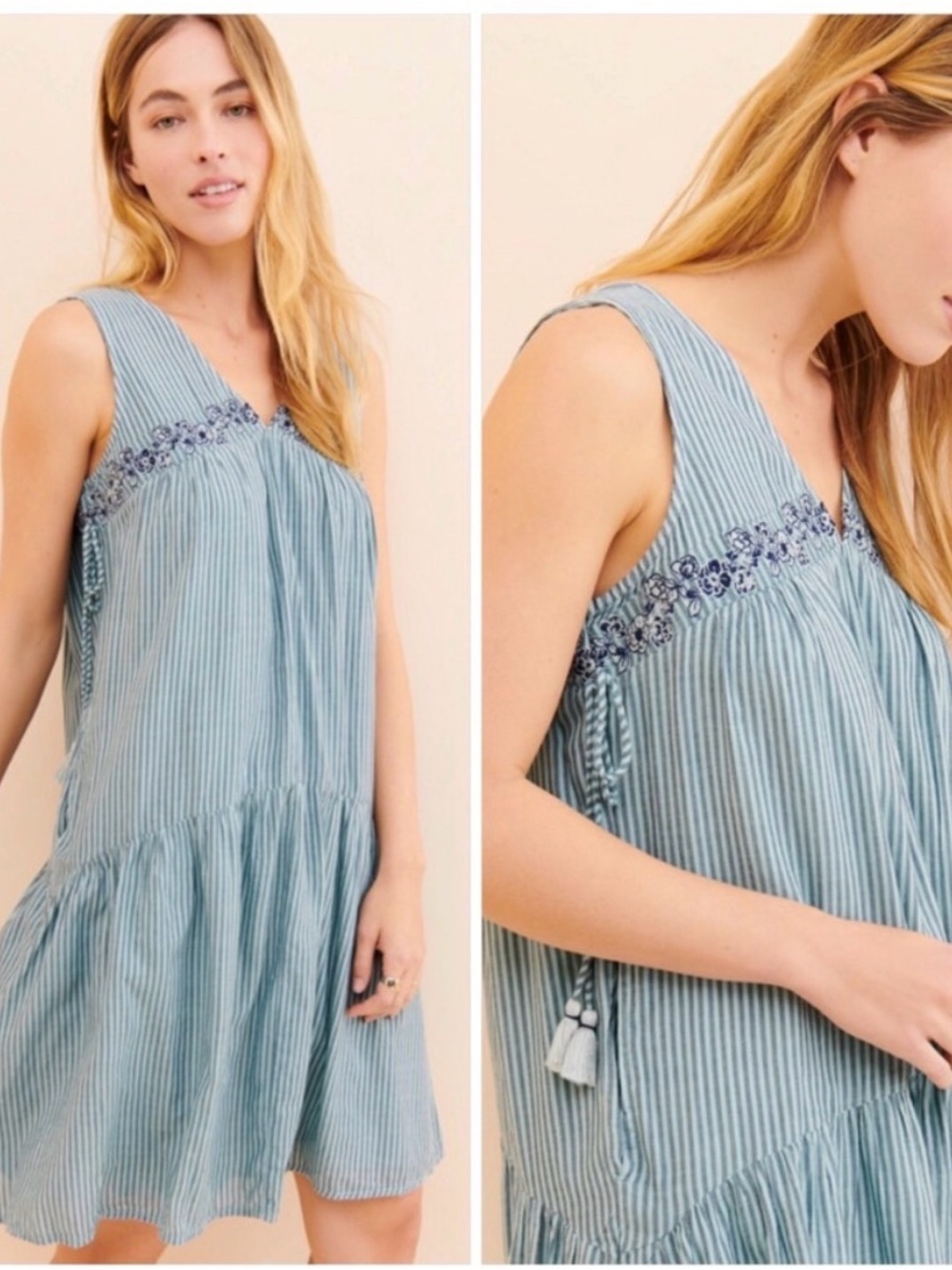 Anthropologie- Aida Embroidered Tassel Mini Dress- Size S